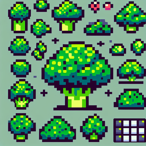 broccoli.
Single Game Texture. In-Game asset. 2d. Blank background. High contrast. No shadows. 8bit
