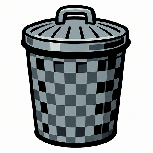 grey checkered classic trash can.
In-Game asset.  2d.  High contrast.  No shadows