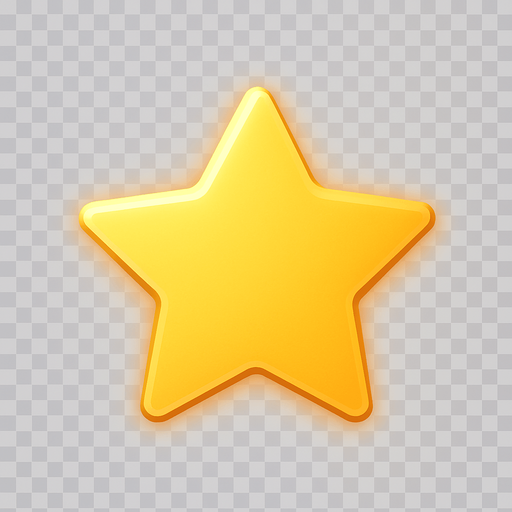 golden star icon, minimalistic, clean flat style, topdown perspective, no shadows, smooth edges, soft glow effect, transparent background.
In-Game asset.  2d.  High contrast.  No shadows