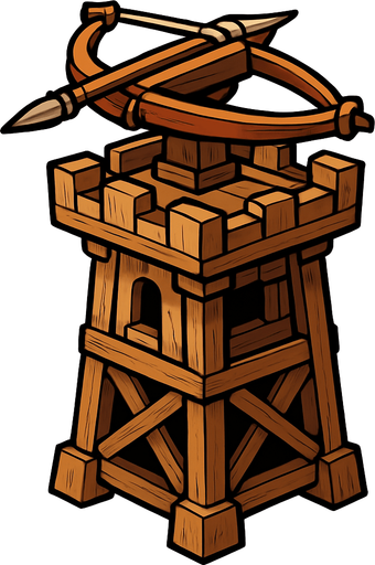 ahşap hava savunma kulesi, üstünde arbalet olsun.
In-Game asset.  2d.  High contrast.  No shadows