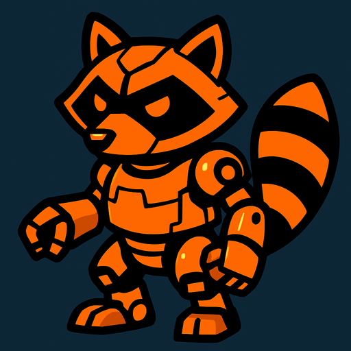 Mapache robot naranja.
In-Game asset.  2d.  High contrast.  No shadows