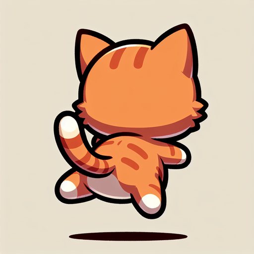 View of the back of a cat. very cute cat from behind jumping midair. Cartoon art style. Ginger cat. Lineart..
Single Game Texture. In-Game asset. 2d. Blank background. High contrast. No shadows.