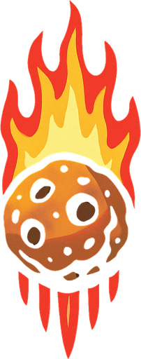 Meteorito llendo hacia abajo con el fuego arriba.
In-Game asset.  2d.  High contrast.  No shadows