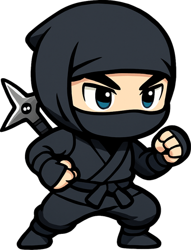 2d anime chibi style ninja hitam jepang.
In-Game asset.  2d.  High contrast.  No shadows