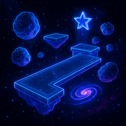 3d hologram neon cyberpunk starlight magick galaxy overlay projection asteroid starfield Platforming magical dimension pathway level obstacle layout videogame