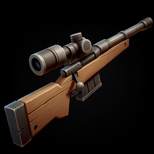 снайперская винтовка. мультяшная. вид от первого лица. направлено вверх.
Single Game Texture. In-Game asset. 2d. Blank background. High contrast. No shadows.