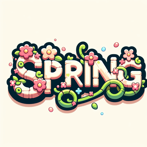 Create a SVG text design in bold cartoon style: "SPRING" in chunky rounded letters with floral accents and vines. Use spring pastels.​​​​​​​​​​​​​​​​.
Single Game Texture. In-Game asset. 2d. Blank background. High contrast. No shadows.
