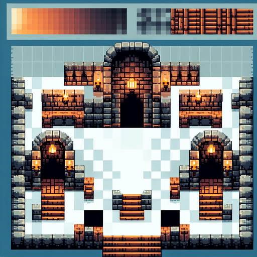 Dungeon pixelado.
Single Game Texture.  In-Game asset.  2d.  Blank background.  High contrast.  No shadows