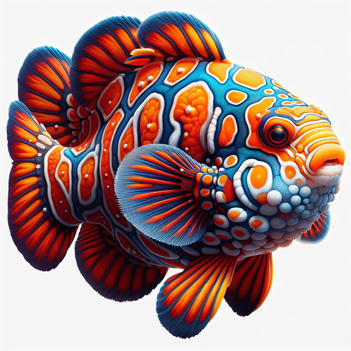 A realistic mandarinfish.
Single Game Texture. In-Game asset. 2d. Blank background. High contrast. No shadows.