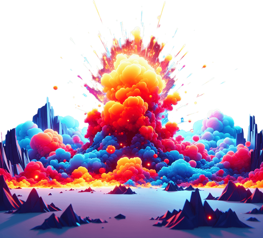 Explosion in 2d game.
Single Game Texture. In-Game asset. 2d. Blank background. High contrast. No shadows.