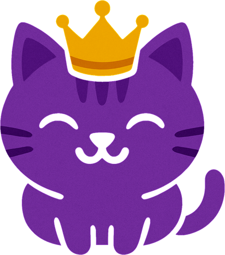 top view of purple cat wearing crown
