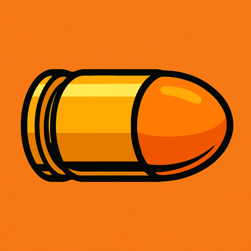 una bala estilo cartoon.
In-Game asset.  2d.  High contrast.  No shadows