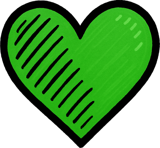 corazon verde dibujado.
In-Game asset.  2d.  High contrast.  No shadows