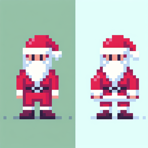 Pixel art of a Santa. Single Game Texture. In-Game asset. 2d. Blank background. High contrast. No shadows.