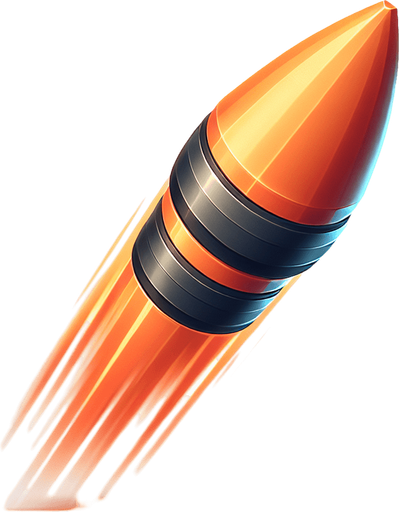 A small, fast-moving dart bullet with a soft tip, bright orange with a black band around the middle firing on the top.". upside view
Single Game Texture.  In-Game asset.  2d.  Blank background.  High contrast.  No shadows