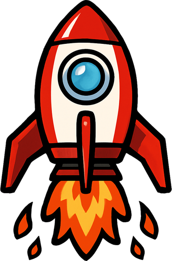 one windowed red and white space ship with 4 legs with flame under it.
In-Game asset.  2d.  High contrast.  No shadows