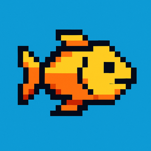 8 bit fish.
In-Game asset.  2d.  High contrast.  No shadows