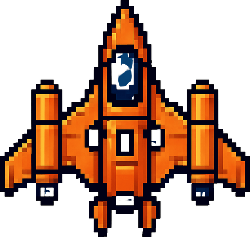 pixel art bir uzay gemisi.
In-Game asset.  2d.  High contrast.  No shadows