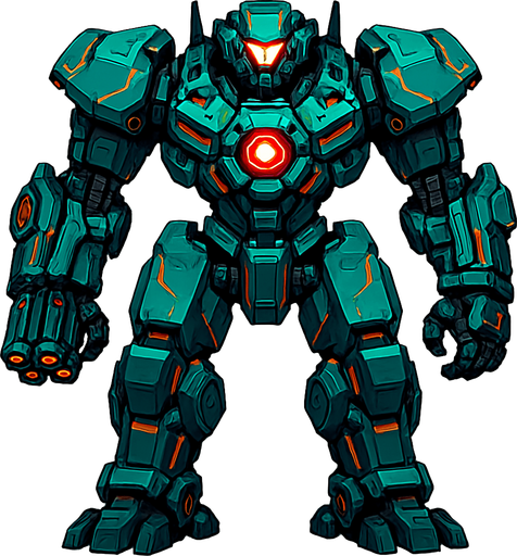 different cyber big Robot enemy from the front side facing camera. HD colors. separated
In-Game asset.  2d.  High contrast.  No shadows