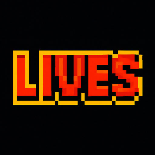 texto hecho con pixeles que diga lives.
In-Game asset.  2d.  High contrast.  No shadows