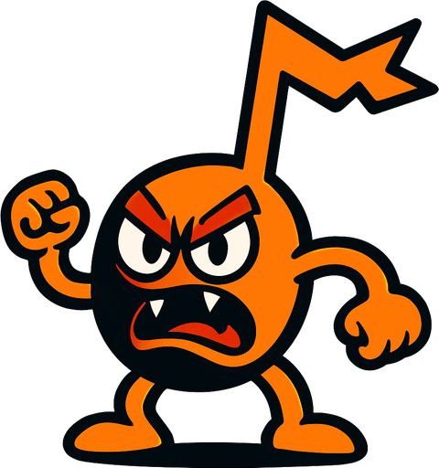 Una nota desafinada personificada como enemigo.
In-Game asset.  2d.  High contrast.  No shadows