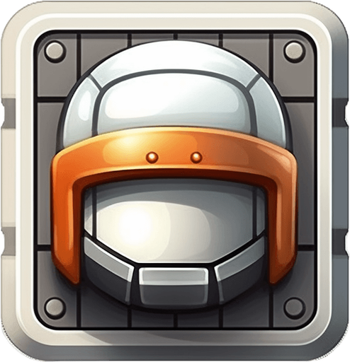 Single square button with soldier helmet on it. Metal button
Game Texture. In-Game asset. 2d. Pixelart. White background. Blank background. Low detail. High contrast.