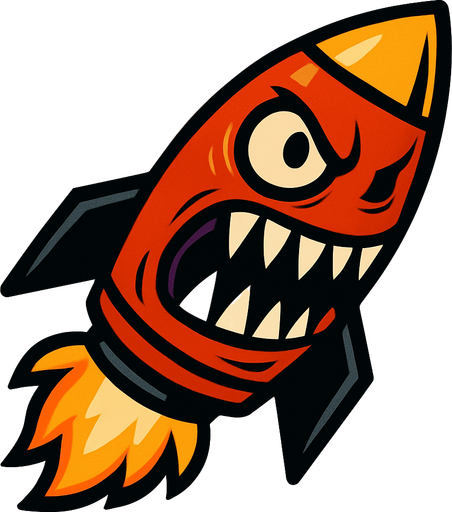 cohete con ojos y dientes afilados.
In-Game asset.  2d.  High contrast.  No shadows