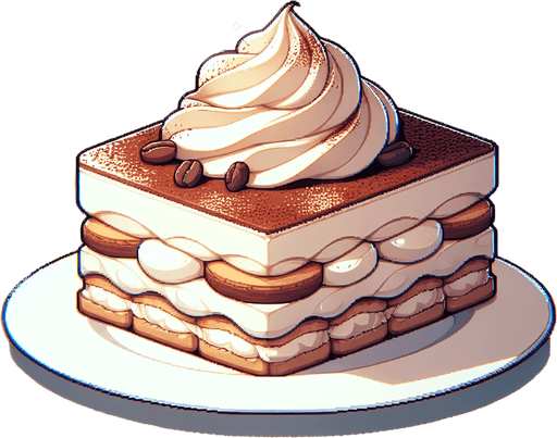 tiramisu.
Single Game Texture. In-Game asset. 2d. Blank background. High contrast. No shadows.