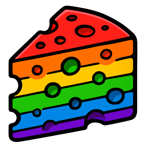 rainbow cartoon cheese.
In-Game asset.  2d.  High contrast.  No shadows