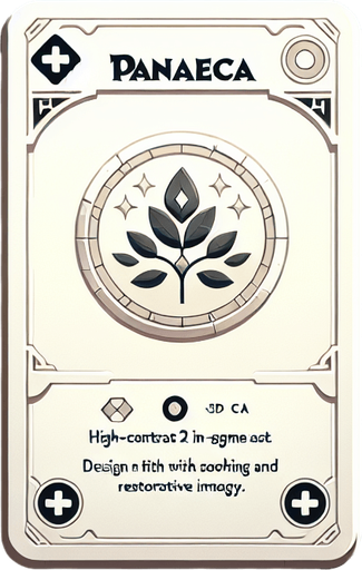 White Card called “Panacea” which was used to heal.
Single Game Texture.  In-Game asset.  2d.  Blank background.  High contrast.  No shadows