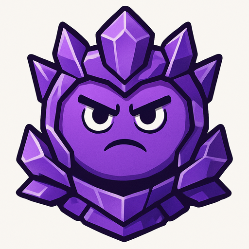 a purple circle with purple crystal armour and a sturn look on his face. only the head
In-Game asset.  2d.  High contrast.  No shadows