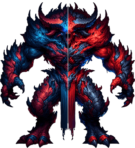 monster dark red meta blu.
Single Game Texture.  In-Game asset.  2d.  Blank background.  High contrast.  No shadows