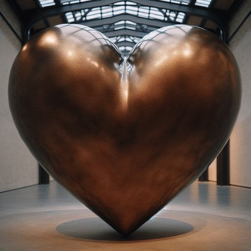 face view of a big bronze heart