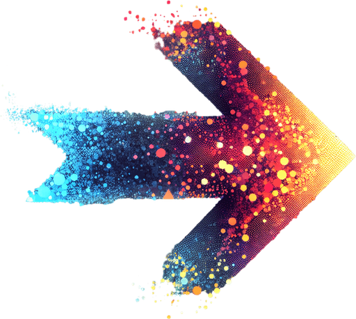 Sprite sheet of particle textures arrows. Bright colors, gradient from blue to orange in direction of arrow. Transparent gray background.