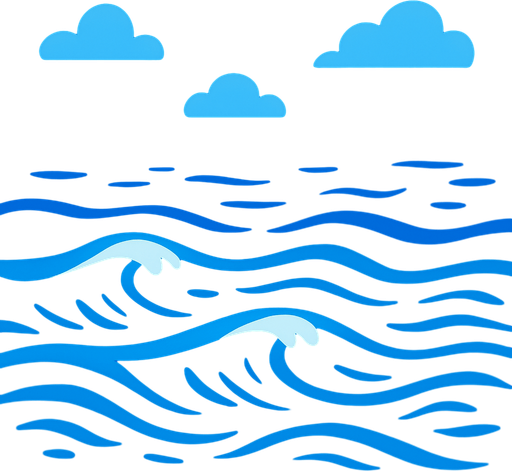 Mavi renk deniz manzarası.
In-Game asset.  2d.  High contrast.  No shadows