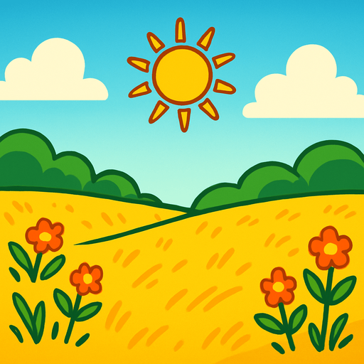 Un campo soleado.
In-Game asset.  2d.  High contrast.  No shadows. Cartoon