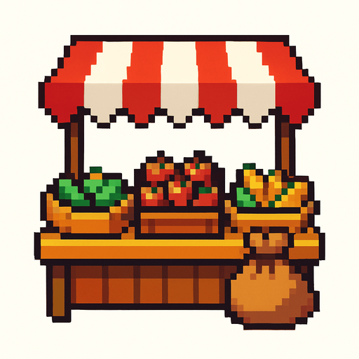 Market pixel.
In-Game asset.  2d.  High contrast.  No shadows