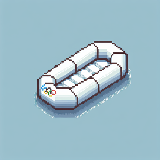white olympic raft seen directly from above. bird-eye view. pixelated..
Single Game Texture. In-Game asset. 2d. Blank background. High contrast. No shadows.