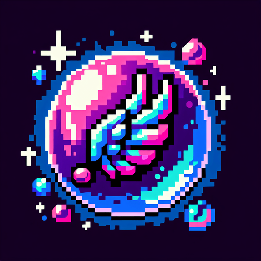 pixel art of a bubble a wing inside in neon color..
Single Game Texture. In-Game asset. 2d. Blank background. High contrast. No shadows.