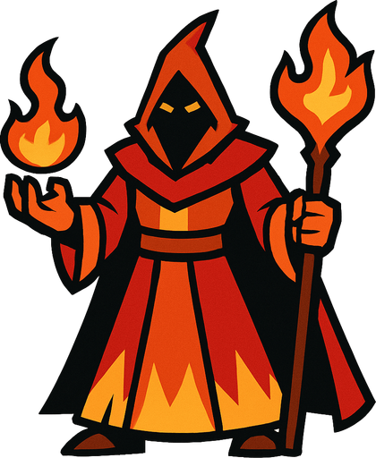 a fire wizard.
In-Game asset.  2d.  High contrast.  No shadows