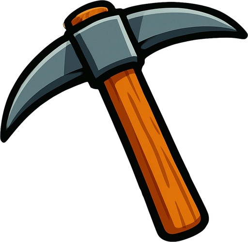 Cartoonish mining pick.
In-Game asset.  2d.  High contrast.  No shadows