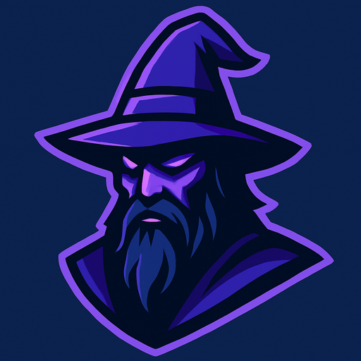 A very mysterious and cool man with a purple hat a wizard character's head is purple and dark blue themed.
In-Game asset.  2d.  High contrast.  No shadows