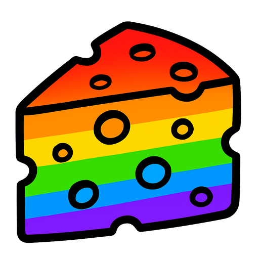 rainbow cartoon cheese.
In-Game asset.  2d.  High contrast.  No shadows