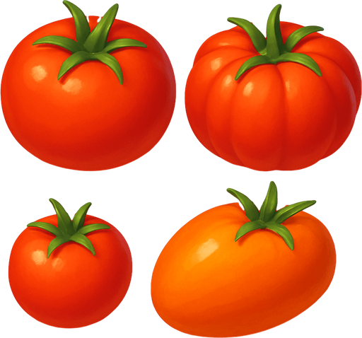 Pack of different tomato, painted 3D tomato, without black lines around it!
In-Game asset.  High contrast.  No shadows. 3D