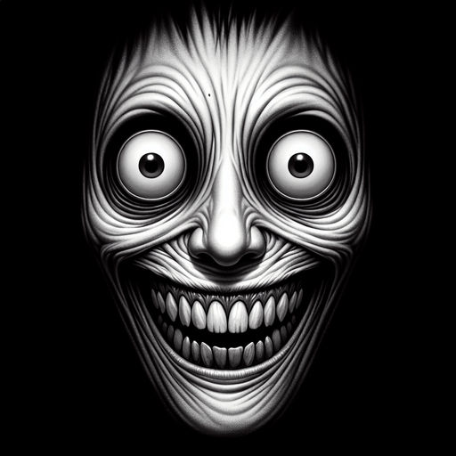 jumpscare face.
Single Game Texture. In-Game asset. 2d. Blank background. High contrast. No shadows.