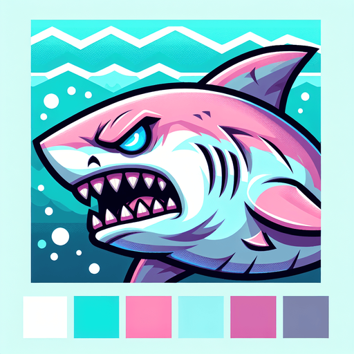 злая акула, постэльные цвета..
Single Game Texture.  In-Game asset.  2d.  Blank background.  High contrast.  No shadows