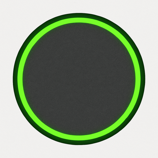 circle, tiny green neon border, gray fill, simple.
In-Game asset.  2d.  High contrast.  No shadows