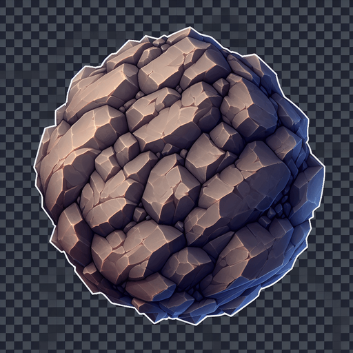 A rough edged rock. Transparent image..
Single Game Texture. In-Game asset. 2d. Blank background. High contrast. No shadows.