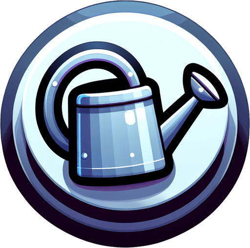 watering can button.
Single Game Texture.  In-Game asset.  2d.  Blank background.  High contrast.  No shadows
