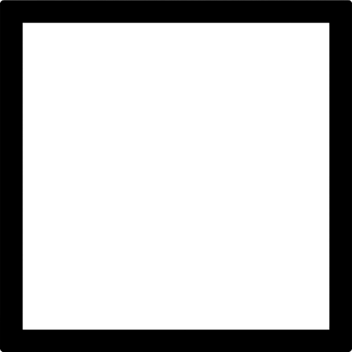 A square, black borders, white fill, 2D, no rounded borders, flat..
In-Game asset.  2d.  High contrast.  No shadows